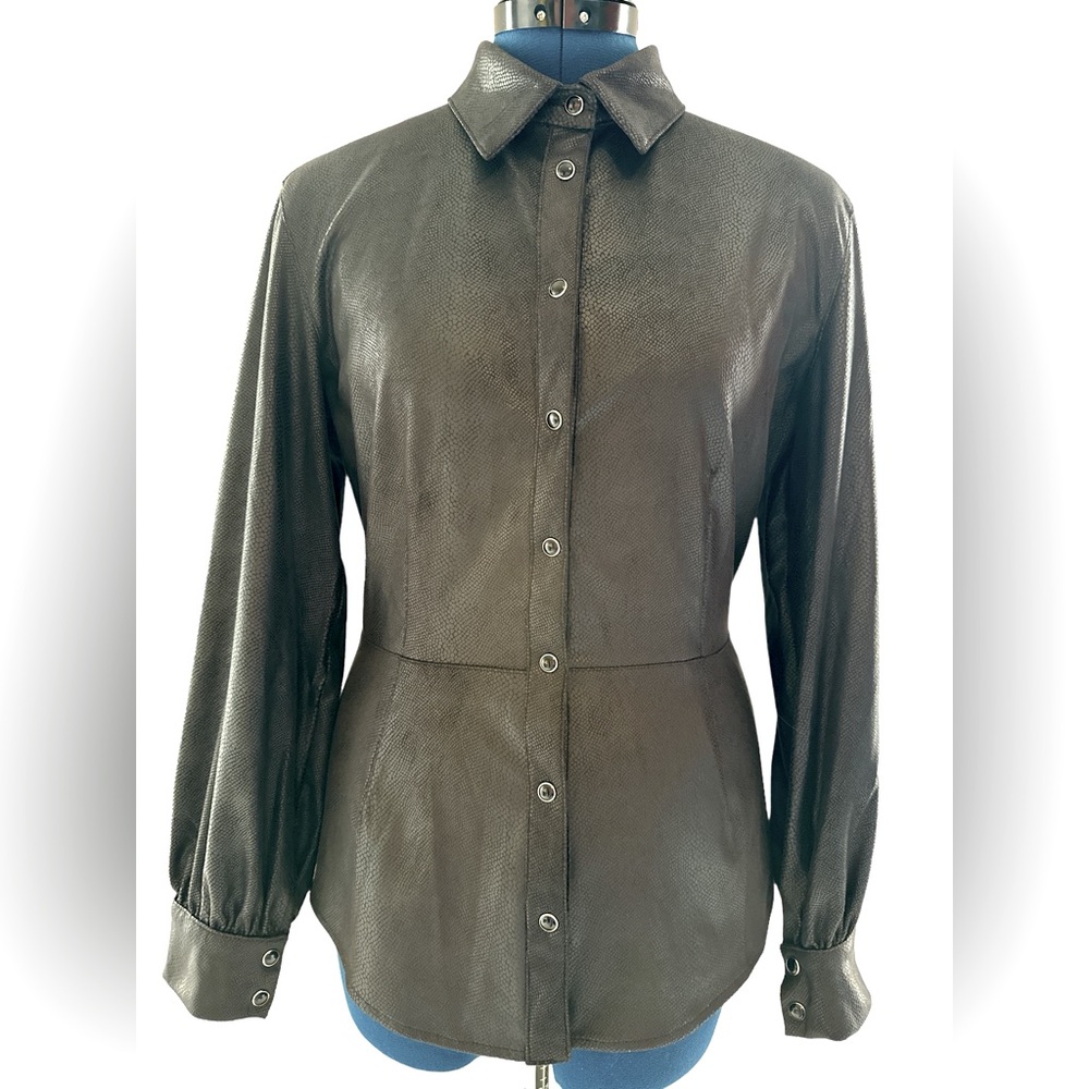 Sabina Musayev black leather button down top size Medium